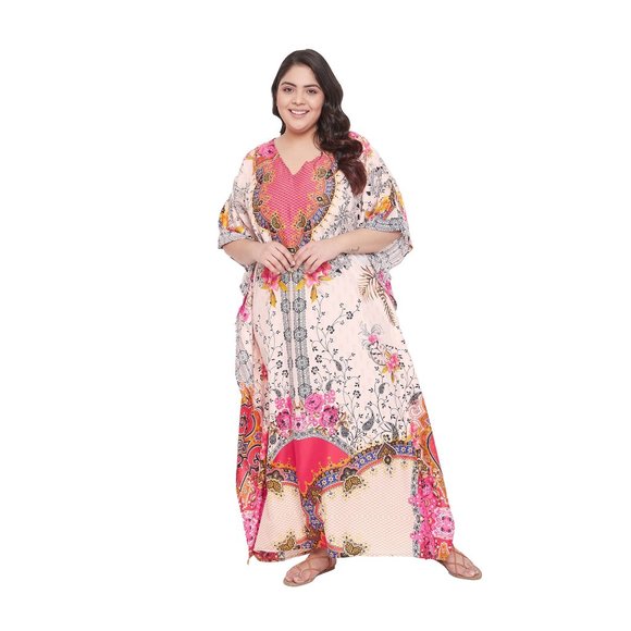 Floral Printed Pink Polyester Kaftan Dress Valentine Day for Women by Gypsie Blu - Picture 2 of 9